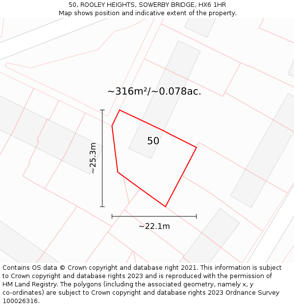 50, ROOLEY HEIGHTS, SOWERBY BRIDGE, HX6 1HR: Plot and title map