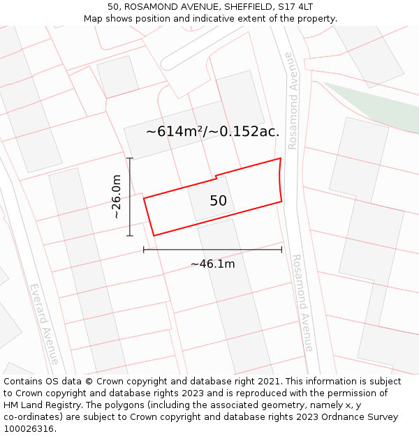 50, ROSAMOND AVENUE, SHEFFIELD, S17 4LT: Plot and title map