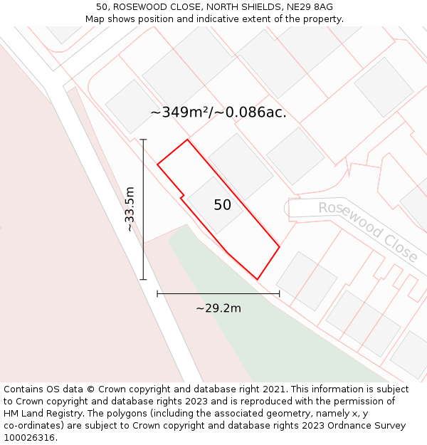 50, ROSEWOOD CLOSE, NORTH SHIELDS, NE29 8AG: Plot and title map