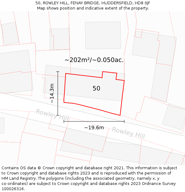 50, ROWLEY HILL, FENAY BRIDGE, HUDDERSFIELD, HD8 0JF: Plot and title map