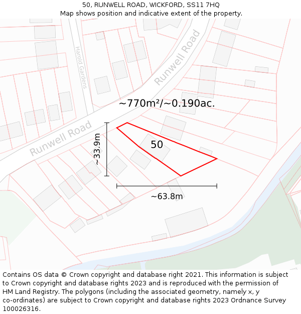 50, RUNWELL ROAD, WICKFORD, SS11 7HQ: Plot and title map