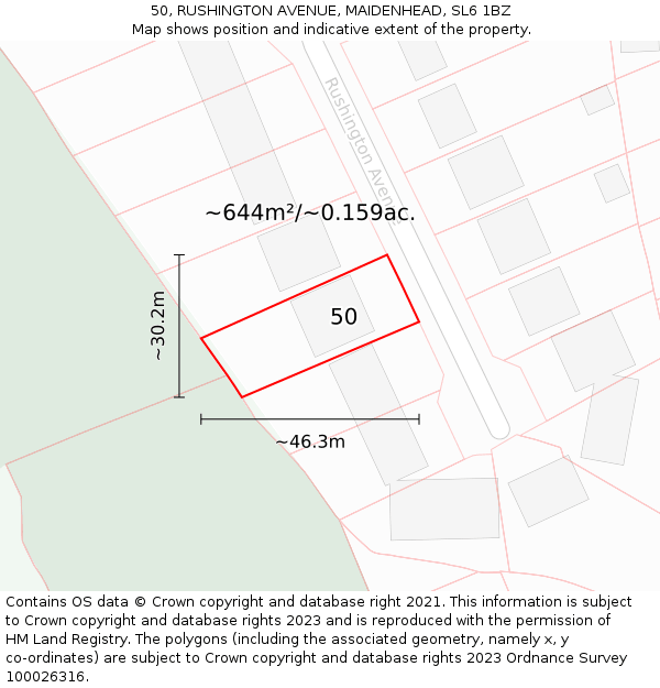 50, RUSHINGTON AVENUE, MAIDENHEAD, SL6 1BZ: Plot and title map