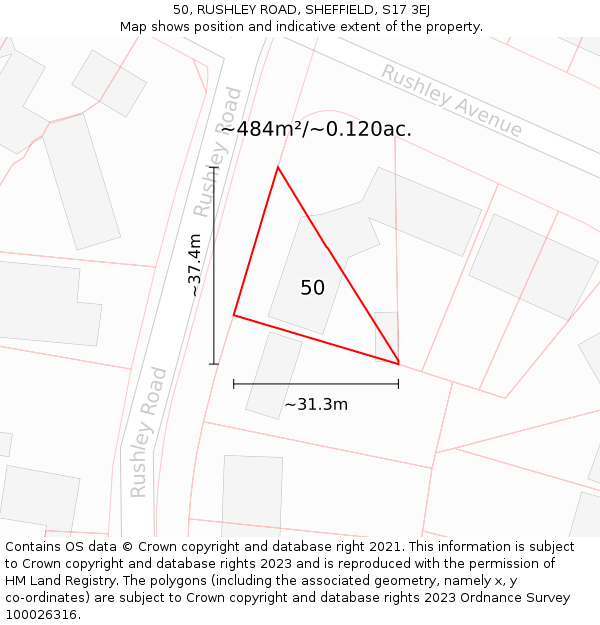 50, RUSHLEY ROAD, SHEFFIELD, S17 3EJ: Plot and title map