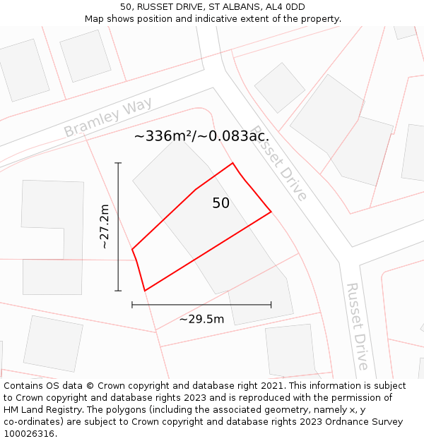 50, RUSSET DRIVE, ST ALBANS, AL4 0DD: Plot and title map