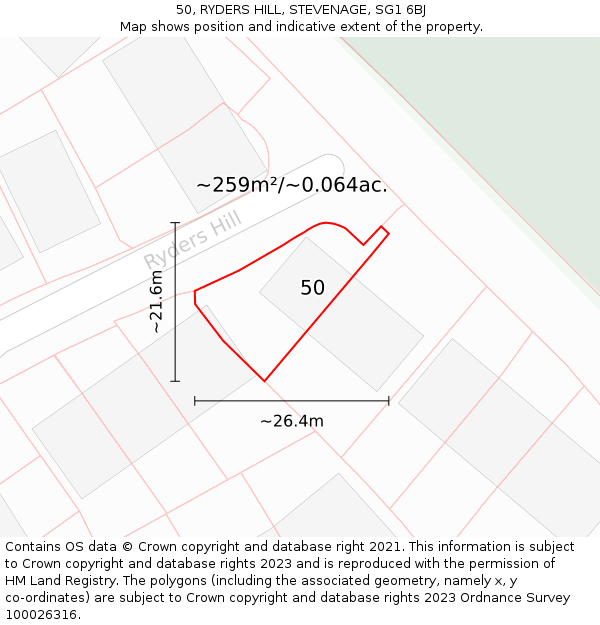 50, RYDERS HILL, STEVENAGE, SG1 6BJ: Plot and title map