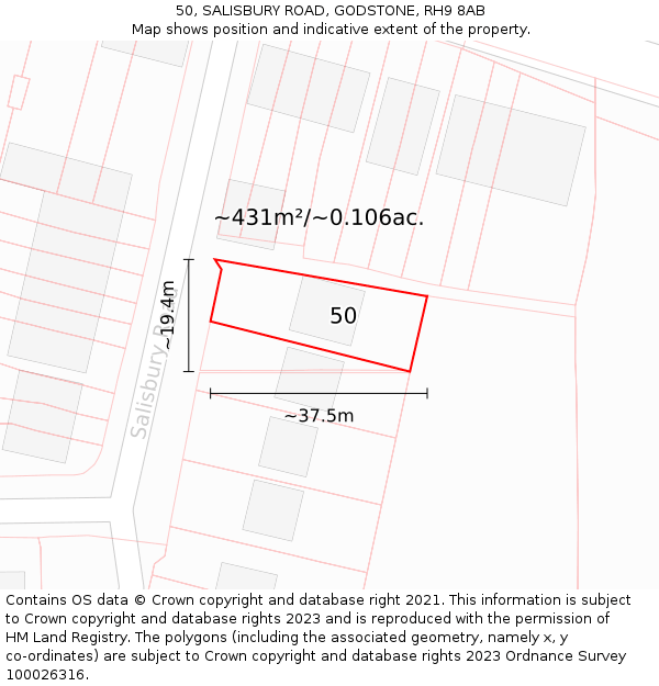 50, SALISBURY ROAD, GODSTONE, RH9 8AB: Plot and title map