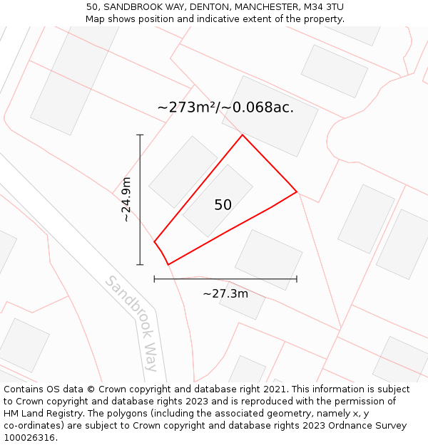 50, SANDBROOK WAY, DENTON, MANCHESTER, M34 3TU: Plot and title map