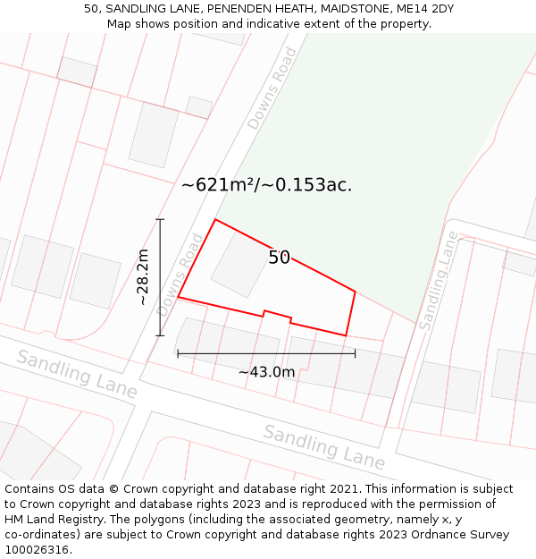 50, SANDLING LANE, PENENDEN HEATH, MAIDSTONE, ME14 2DY: Plot and title map