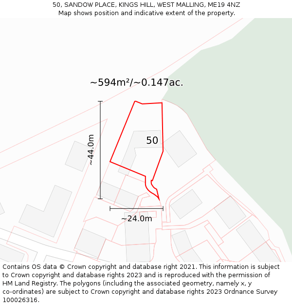 50, SANDOW PLACE, KINGS HILL, WEST MALLING, ME19 4NZ: Plot and title map