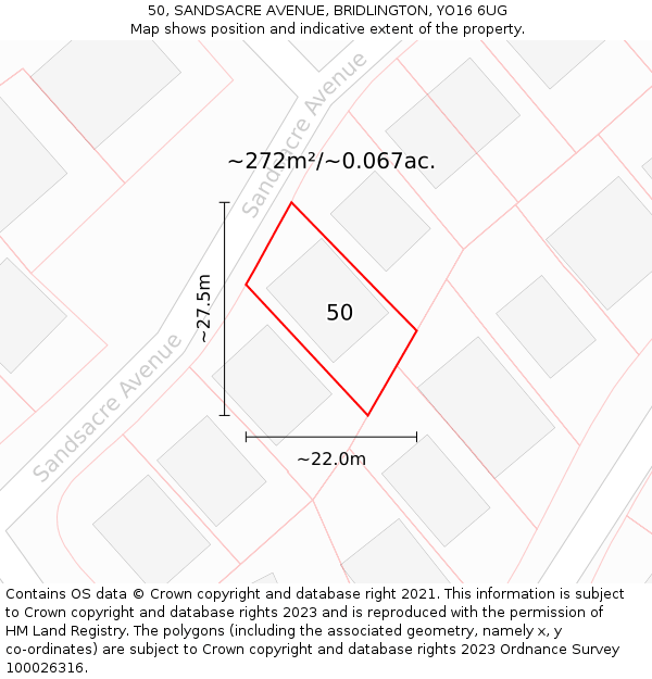 50, SANDSACRE AVENUE, BRIDLINGTON, YO16 6UG: Plot and title map