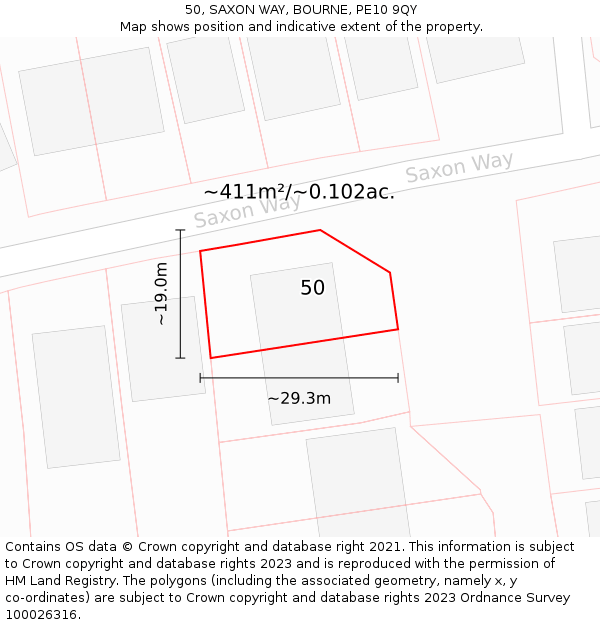 50, SAXON WAY, BOURNE, PE10 9QY: Plot and title map