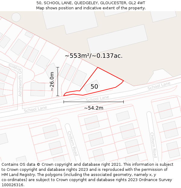 50, SCHOOL LANE, QUEDGELEY, GLOUCESTER, GL2 4WT: Plot and title map