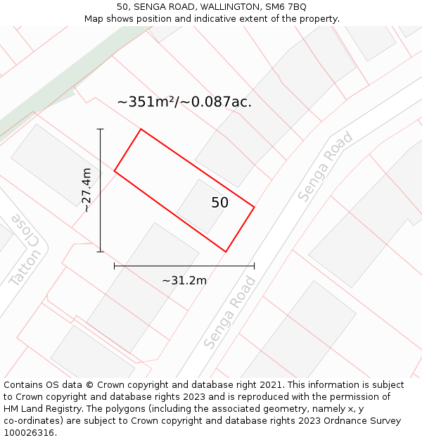 50, SENGA ROAD, WALLINGTON, SM6 7BQ: Plot and title map
