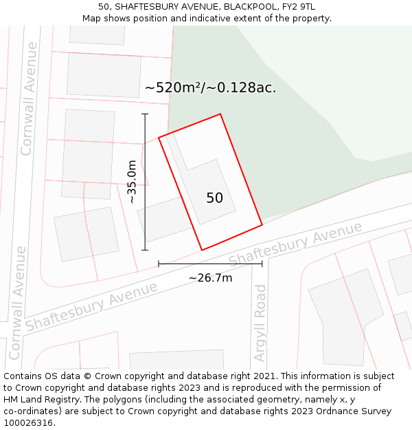 50, SHAFTESBURY AVENUE, BLACKPOOL, FY2 9TL: Plot and title map