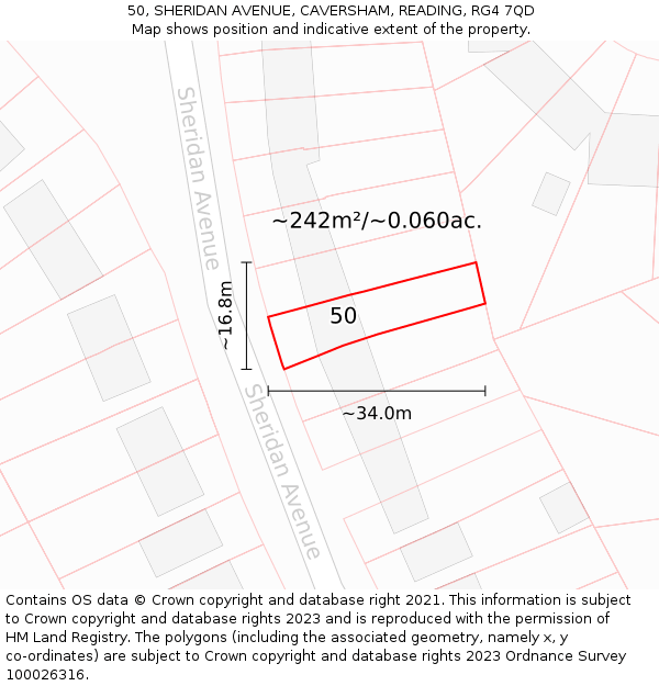 50, SHERIDAN AVENUE, CAVERSHAM, READING, RG4 7QD: Plot and title map