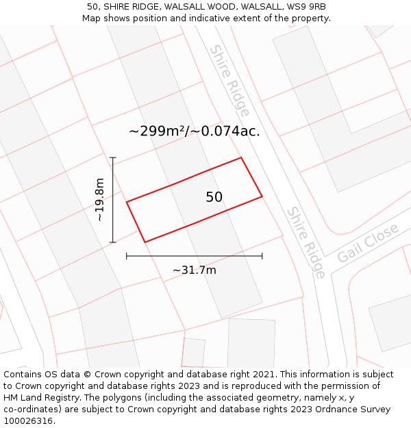 50, SHIRE RIDGE, WALSALL WOOD, WALSALL, WS9 9RB: Plot and title map