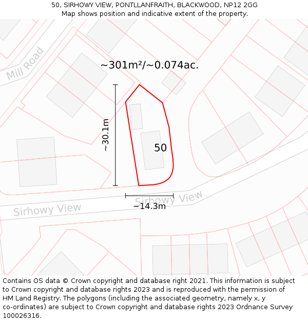 50, SIRHOWY VIEW, PONTLLANFRAITH, BLACKWOOD, NP12 2GG: Plot and title map