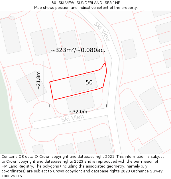 50, SKI VIEW, SUNDERLAND, SR3 1NP: Plot and title map