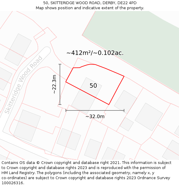 50, SKITTERIDGE WOOD ROAD, DERBY, DE22 4PD: Plot and title map