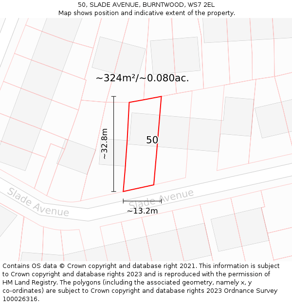 50, SLADE AVENUE, BURNTWOOD, WS7 2EL: Plot and title map