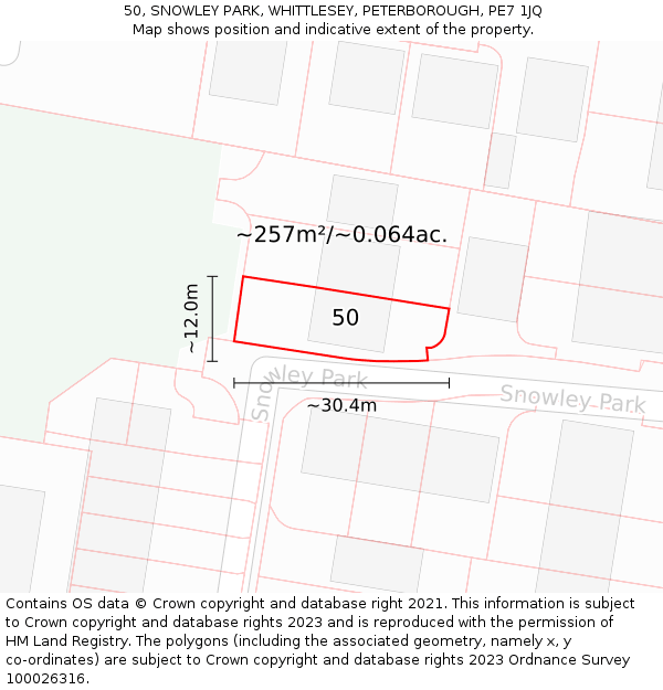 50, SNOWLEY PARK, WHITTLESEY, PETERBOROUGH, PE7 1JQ: Plot and title map