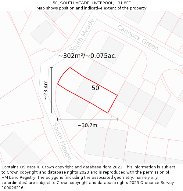 50, SOUTH MEADE, LIVERPOOL, L31 8EF: Plot and title map