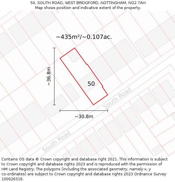 50, SOUTH ROAD, WEST BRIDGFORD, NOTTINGHAM, NG2 7AH: Plot and title map