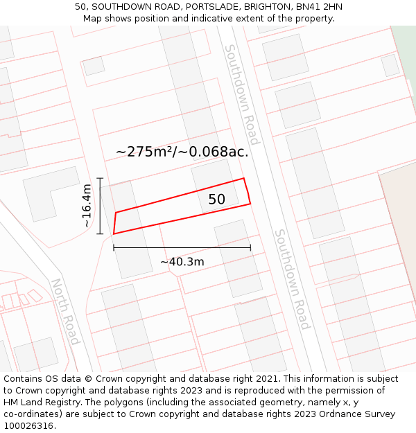 50, SOUTHDOWN ROAD, PORTSLADE, BRIGHTON, BN41 2HN: Plot and title map