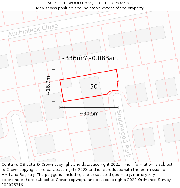 50, SOUTHWOOD PARK, DRIFFIELD, YO25 9HJ: Plot and title map