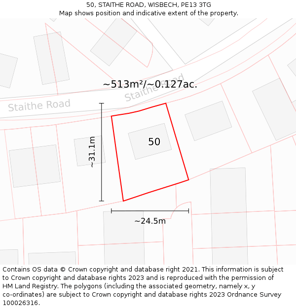 50, STAITHE ROAD, WISBECH, PE13 3TG: Plot and title map