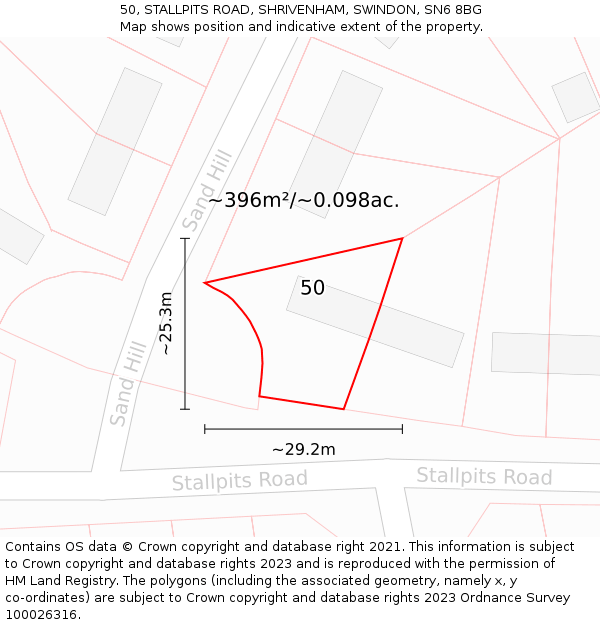 50, STALLPITS ROAD, SHRIVENHAM, SWINDON, SN6 8BG: Plot and title map