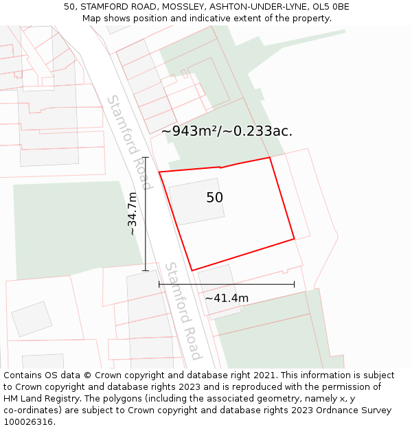 50, STAMFORD ROAD, MOSSLEY, ASHTON-UNDER-LYNE, OL5 0BE: Plot and title map