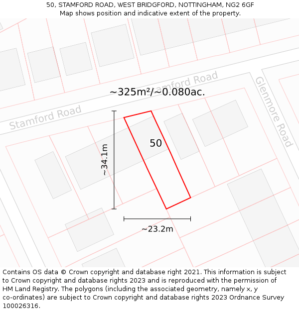 50, STAMFORD ROAD, WEST BRIDGFORD, NOTTINGHAM, NG2 6GF: Plot and title map