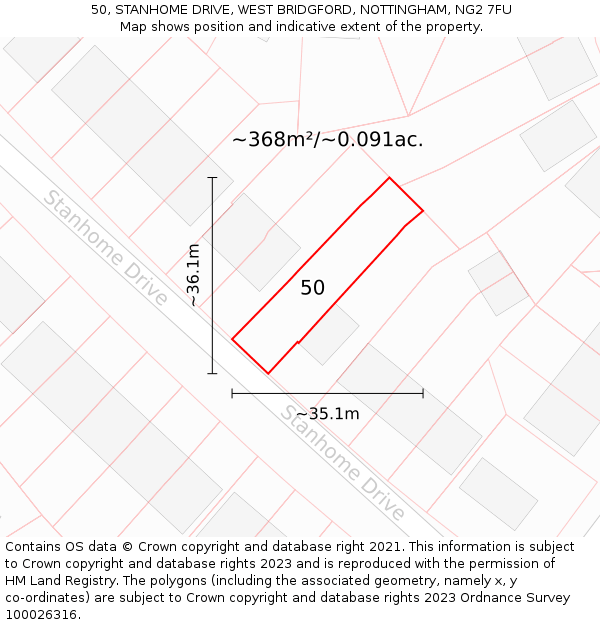 50, STANHOME DRIVE, WEST BRIDGFORD, NOTTINGHAM, NG2 7FU: Plot and title map