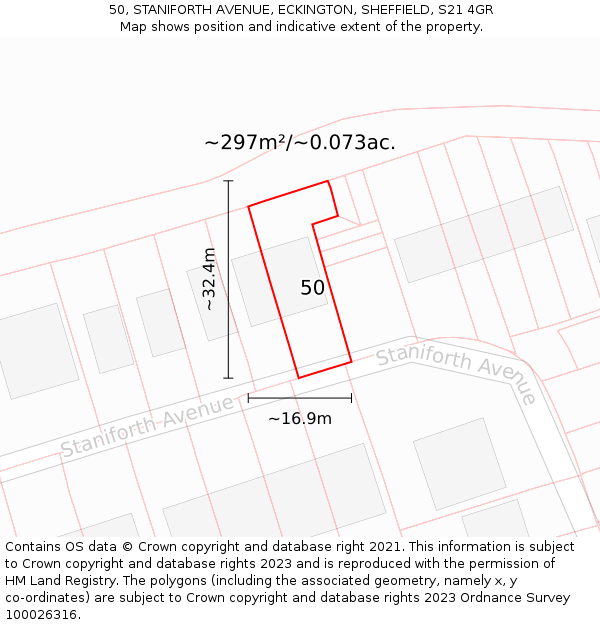 50, STANIFORTH AVENUE, ECKINGTON, SHEFFIELD, S21 4GR: Plot and title map