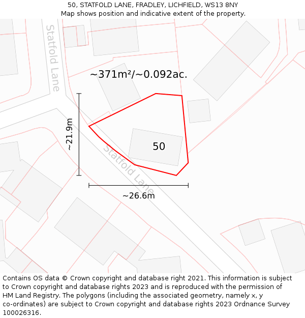 50, STATFOLD LANE, FRADLEY, LICHFIELD, WS13 8NY: Plot and title map