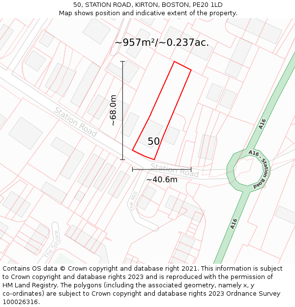 50, STATION ROAD, KIRTON, BOSTON, PE20 1LD: Plot and title map
