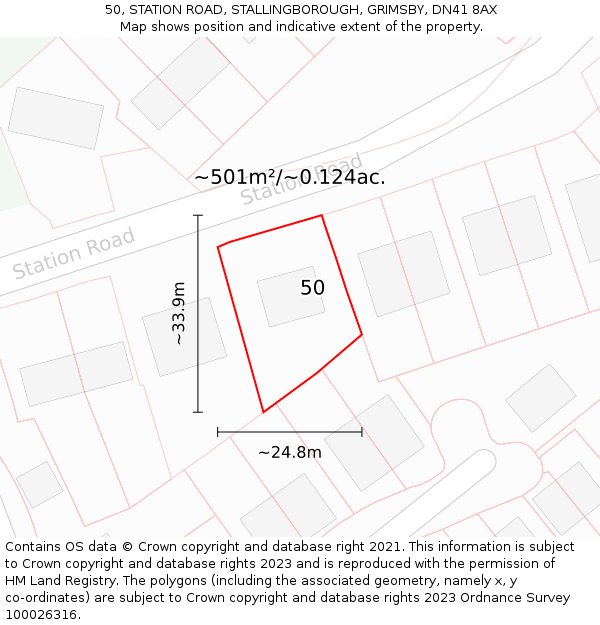 50, STATION ROAD, STALLINGBOROUGH, GRIMSBY, DN41 8AX: Plot and title map