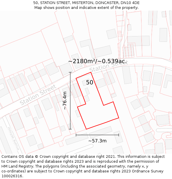 50, STATION STREET, MISTERTON, DONCASTER, DN10 4DE: Plot and title map