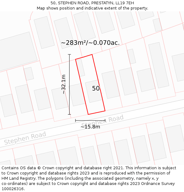 50, STEPHEN ROAD, PRESTATYN, LL19 7EH: Plot and title map