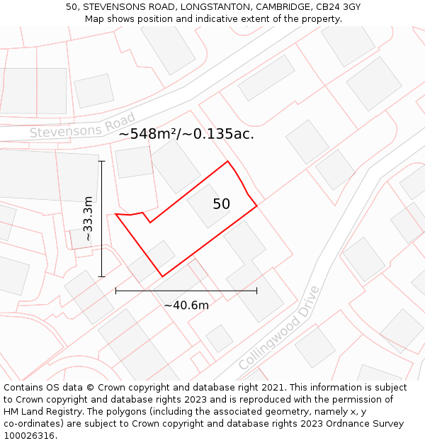 50, STEVENSONS ROAD, LONGSTANTON, CAMBRIDGE, CB24 3GY: Plot and title map