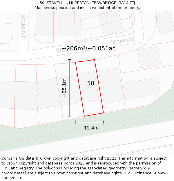 50, STOKEHILL, HILPERTON, TROWBRIDGE, BA14 7TJ: Plot and title map