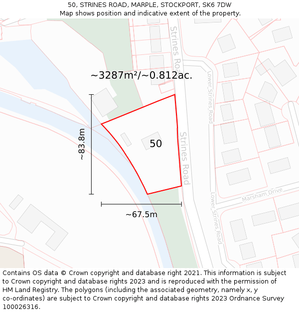 50, STRINES ROAD, MARPLE, STOCKPORT, SK6 7DW: Plot and title map