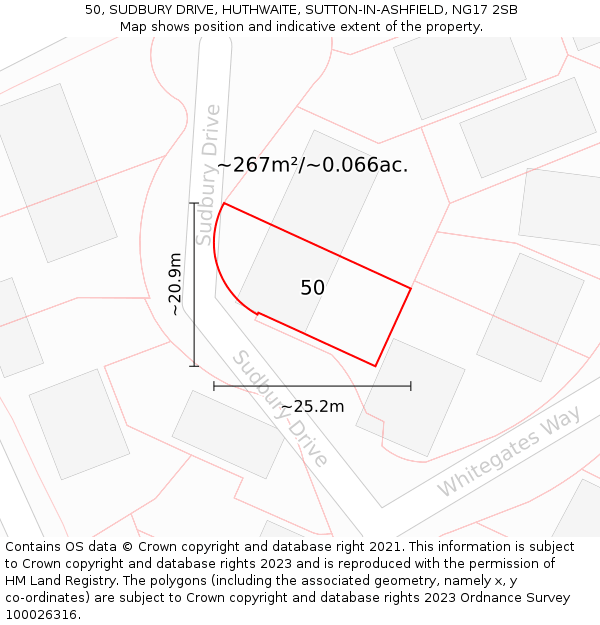 50, SUDBURY DRIVE, HUTHWAITE, SUTTON-IN-ASHFIELD, NG17 2SB: Plot and title map