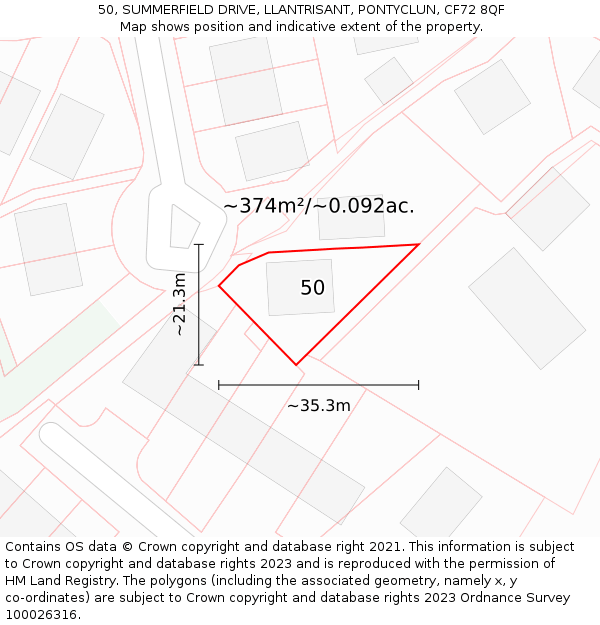 50, SUMMERFIELD DRIVE, LLANTRISANT, PONTYCLUN, CF72 8QF: Plot and title map