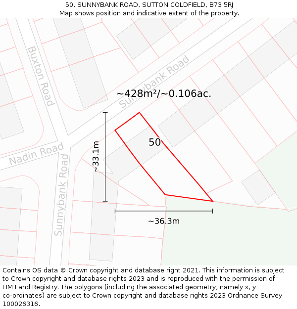 50, SUNNYBANK ROAD, SUTTON COLDFIELD, B73 5RJ: Plot and title map