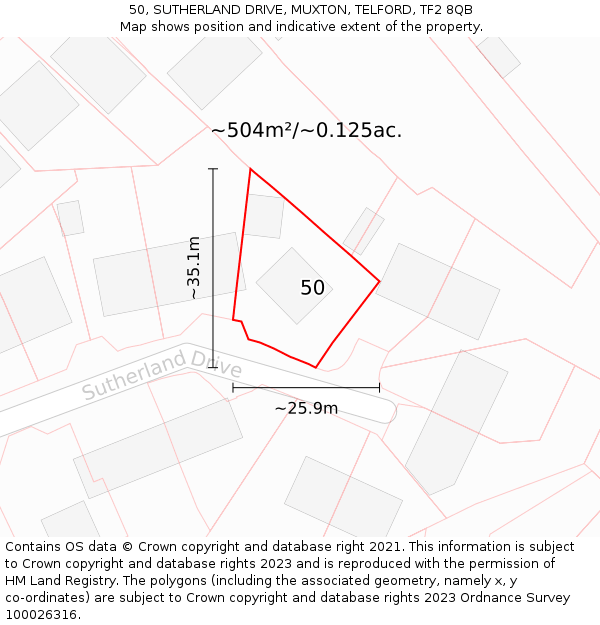 50, SUTHERLAND DRIVE, MUXTON, TELFORD, TF2 8QB: Plot and title map