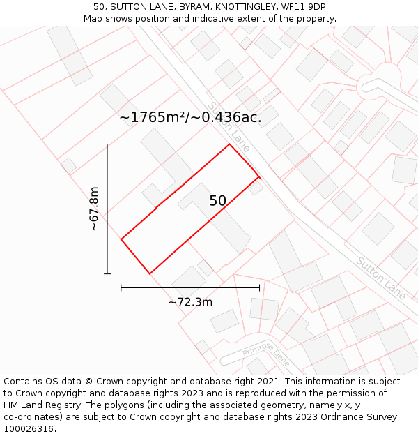 50, SUTTON LANE, BYRAM, KNOTTINGLEY, WF11 9DP: Plot and title map