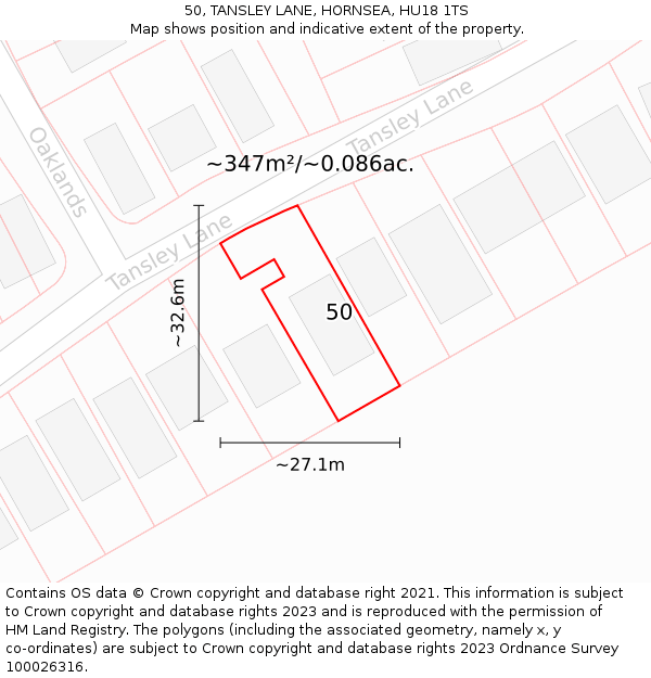 50, TANSLEY LANE, HORNSEA, HU18 1TS: Plot and title map