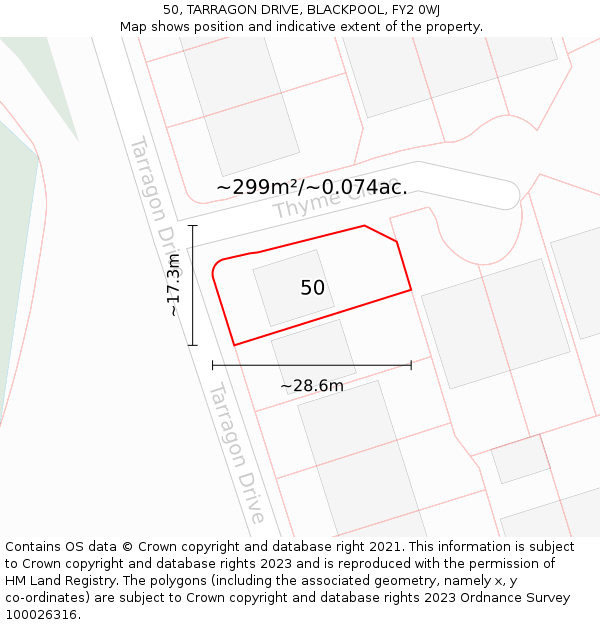 50, TARRAGON DRIVE, BLACKPOOL, FY2 0WJ: Plot and title map